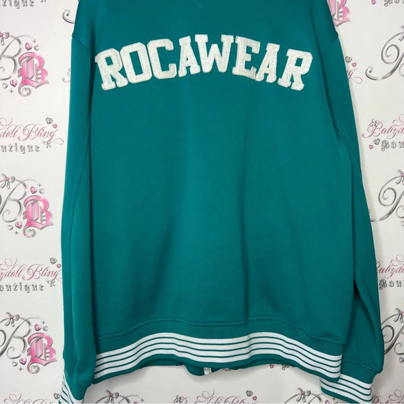 rocawear sweater zip up hoodie turquoise blue with white logo decals striped - Picture 3 of 12